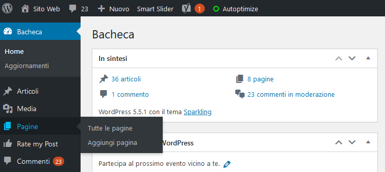 Gestione pagine su WordPress Gestione pagine su WordPress